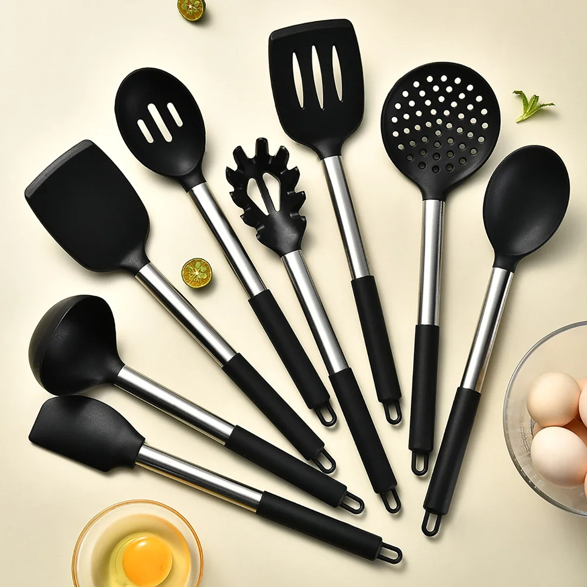 

2/4/6/8pcs Silicone Kitchenware Set Stainless Steel Hand Shovel Soup Spoon Spaghetti Claw Cooking Set Household Kitchen Tool Set