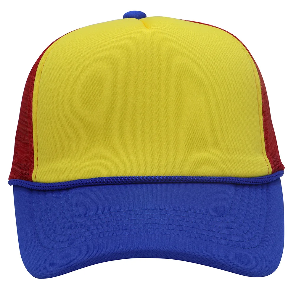 Outdoor 5-Panel Breathable Mesh Baseball Cap Custom Logo Color Block Trucker Hat with Rope Blank Trucker Cap