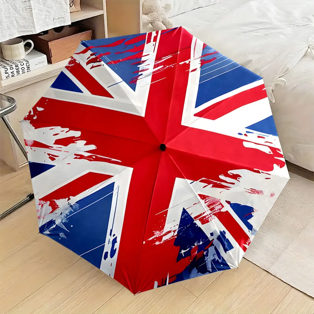 1PC Union Jack Pattern Umbrella in Bold Colors Print 8 Iron Ribs Folding Umbrella Auto-Open Fashion Sunshade