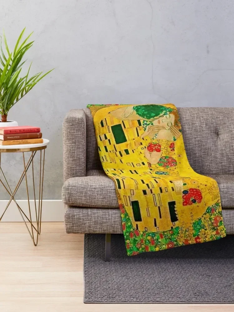 The Kiss, by Gustav Klimt1907, digitally enhanced by WatermarkNZ Press Throw Blanket Quilt Decorative Sofa Summer Blankets