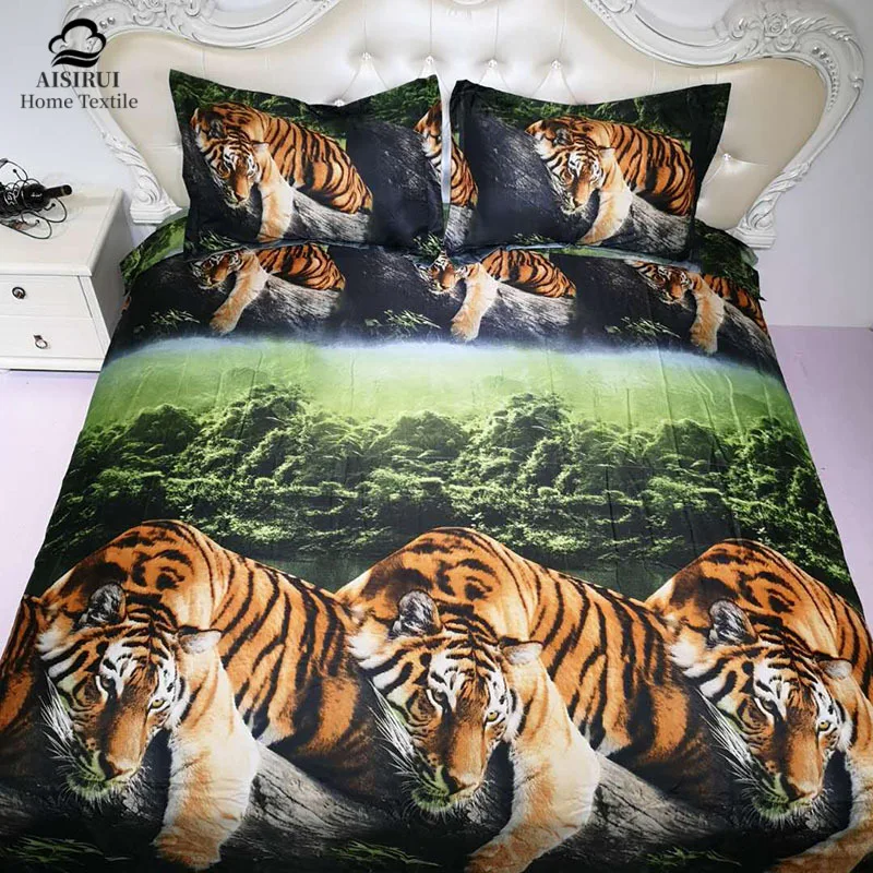 Duvet Cover Queen King Size 3D Tiger Print Bedding Set Washed Microfiber Quilt Cover Set 4 Pieces with Pillow Case Room Decor