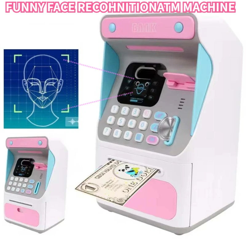 Money Boxes ATM Machine Cash Box Gift For Kids Simulated Face Recognition Auto Scroll Paper Banknote Electronic Piggy Bank