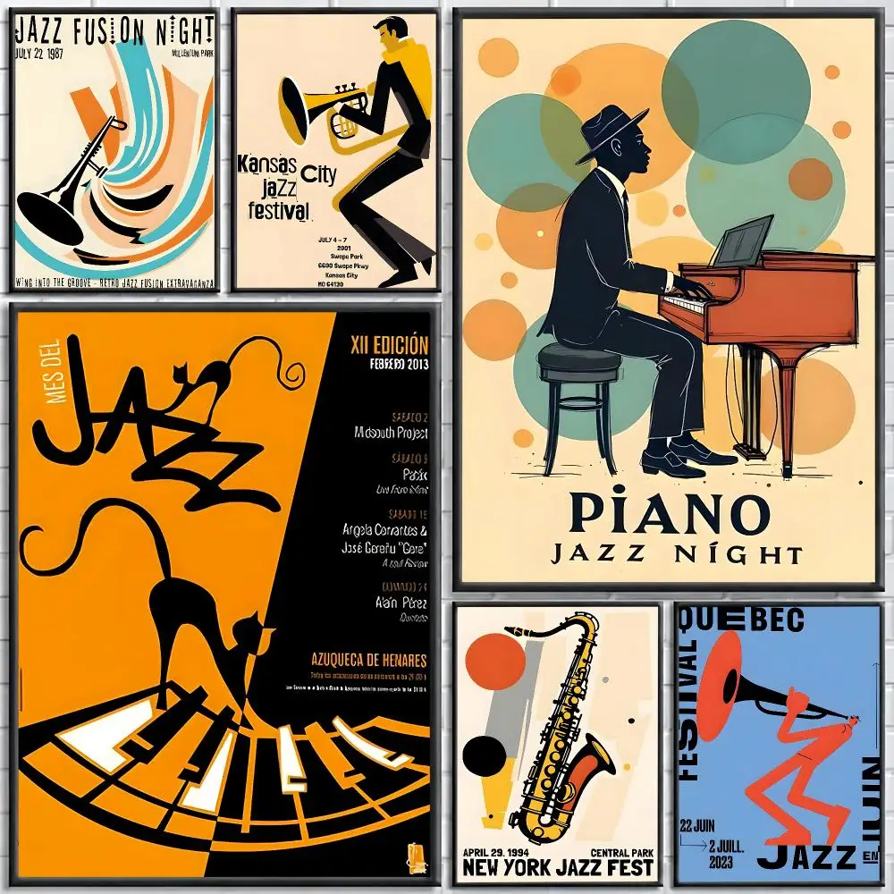 Funny Vintage Jazz Music Festival Swiss Painting Calligraphy Stylish Canvas Poster Wall Art for Home Decor Gift