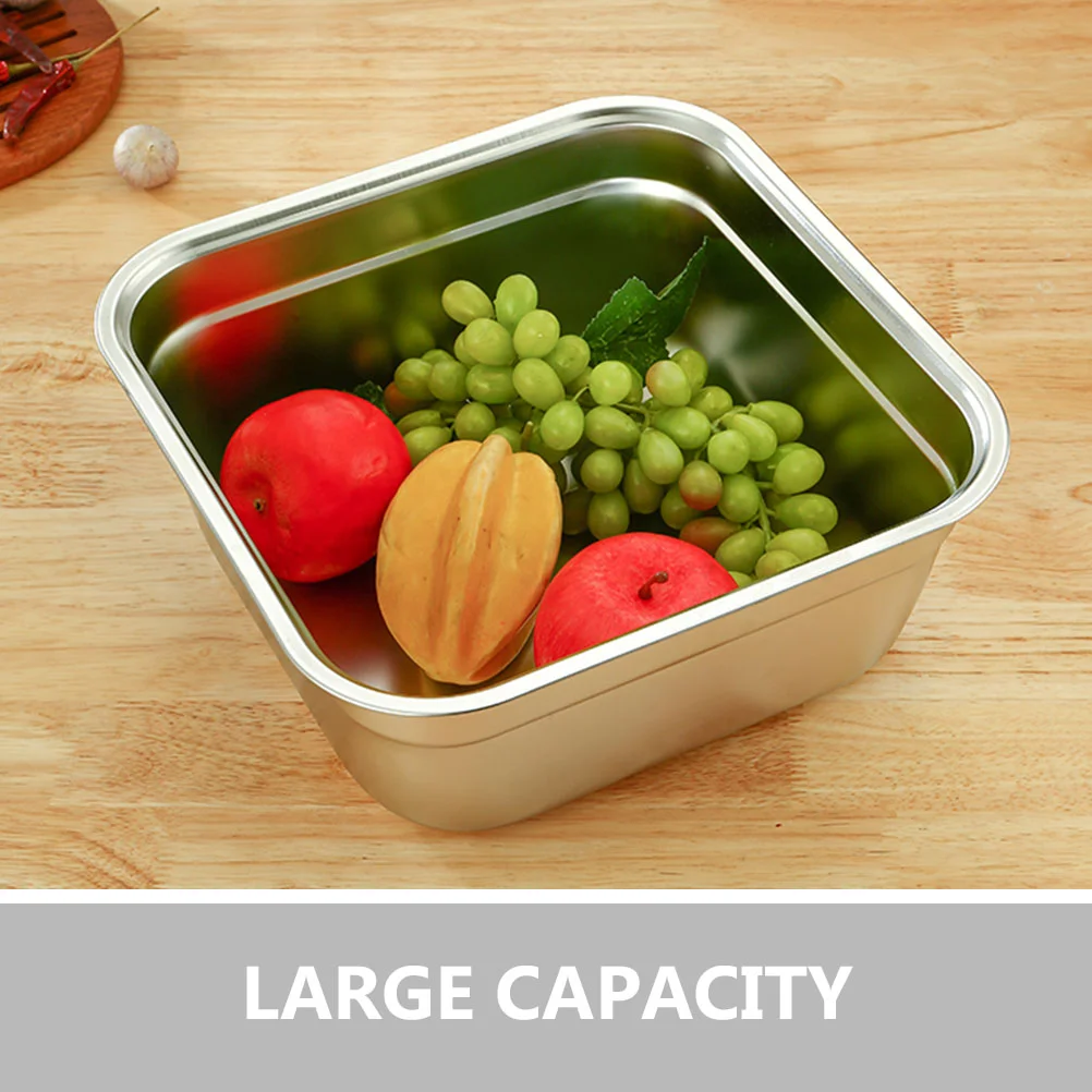 Square Basin Stainless Steel Canteen Buffet Server Dish Metal Mixing Bowls Tray Vegetable Washing Flat Bottom Thick Vegetables