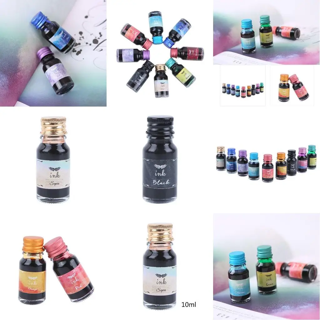 

10Bottles Fountain Pen Premium Colorful Quick Drying Pen Set for Kid Beginner Artist Art Drawing