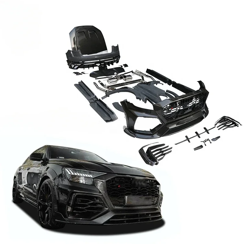 MSY Style Carbon Fiber Body Kit For Audi Q8 Bodykit Car Bumper Front Fenders Rear Bumper Exhaust Tips Roof Wing Engine Cover