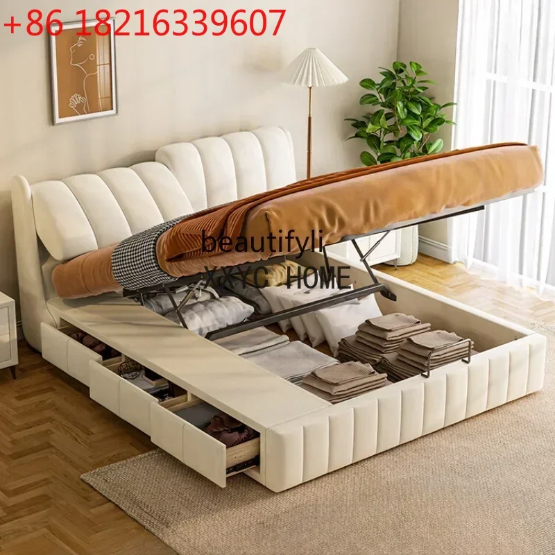 

TAO Nordic Science and Technology Advanced Velvet Modern Minimalist Cream Style Master Bedroom Double Box Storage Soft BagFabric
