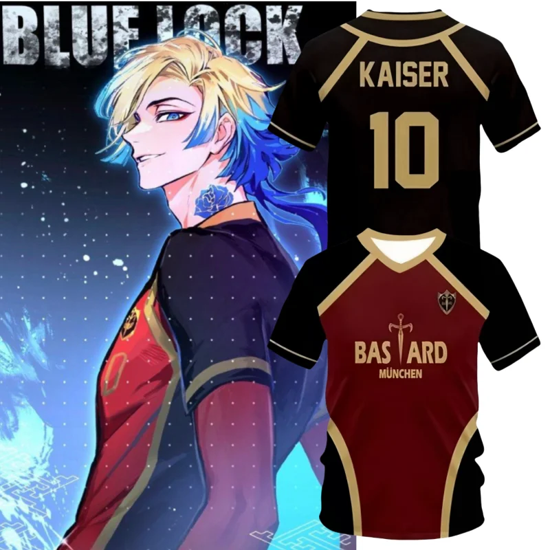 Anime Blue Lock Michael Kaiser Cosplay Costumes Bastard Munchen Football Shirt 3D Printing Short Sleeve Tops Kaiser T-shirt