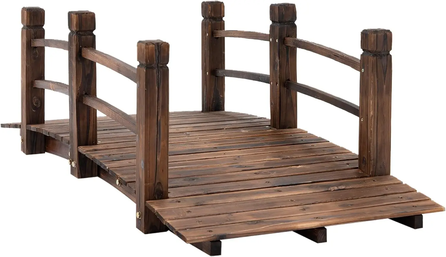 

Fir Wood Garden Bridge Arc Walkway with Side Railings for Backyards, Gardens, and Streams, Stained Wood, 60" x 26.5" x 19"