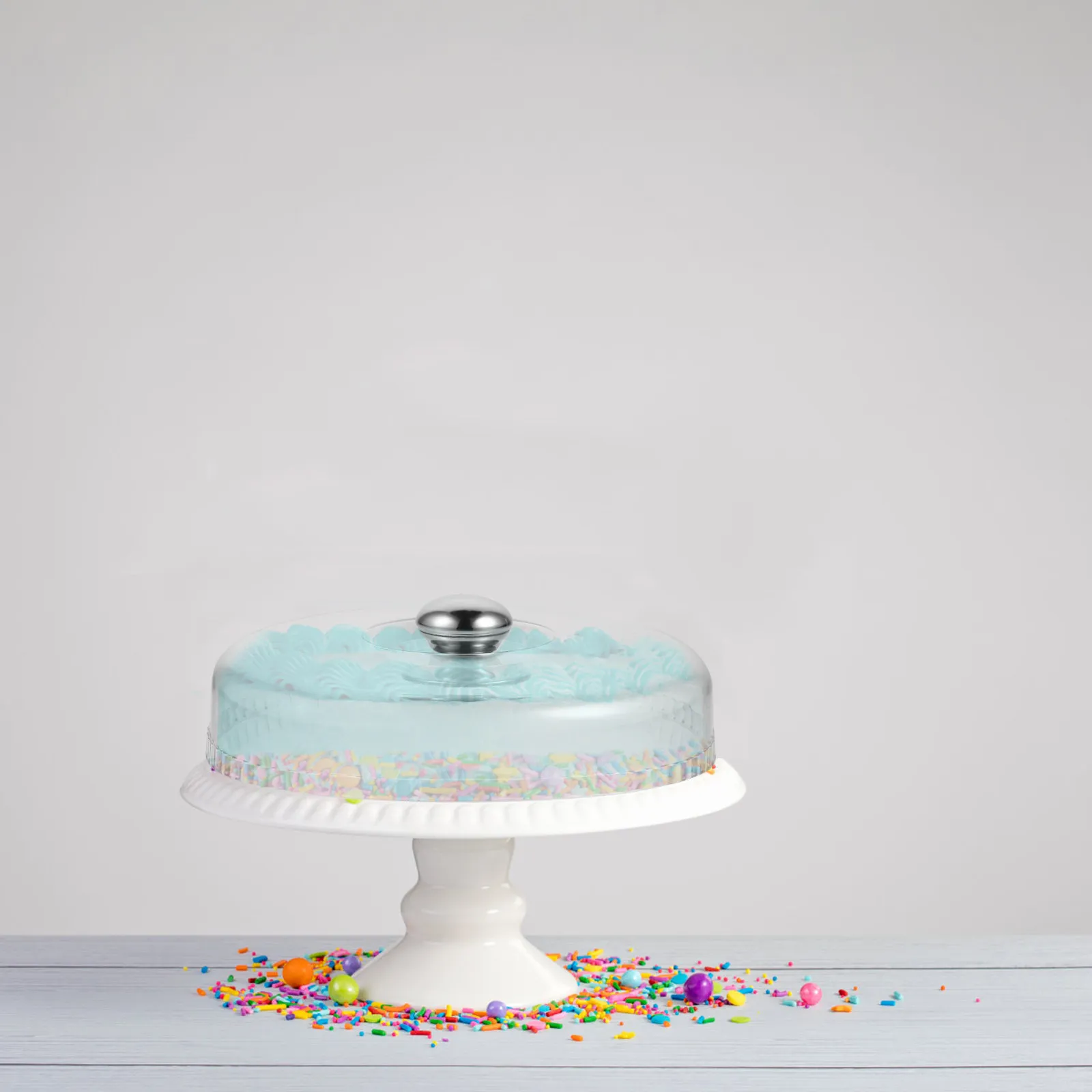 1Pcs Cake Cover Transparent Dustproof Dome Lid Clear Dessert Stand Cover Bakery Protective Food Lid Stainless Steel Handle