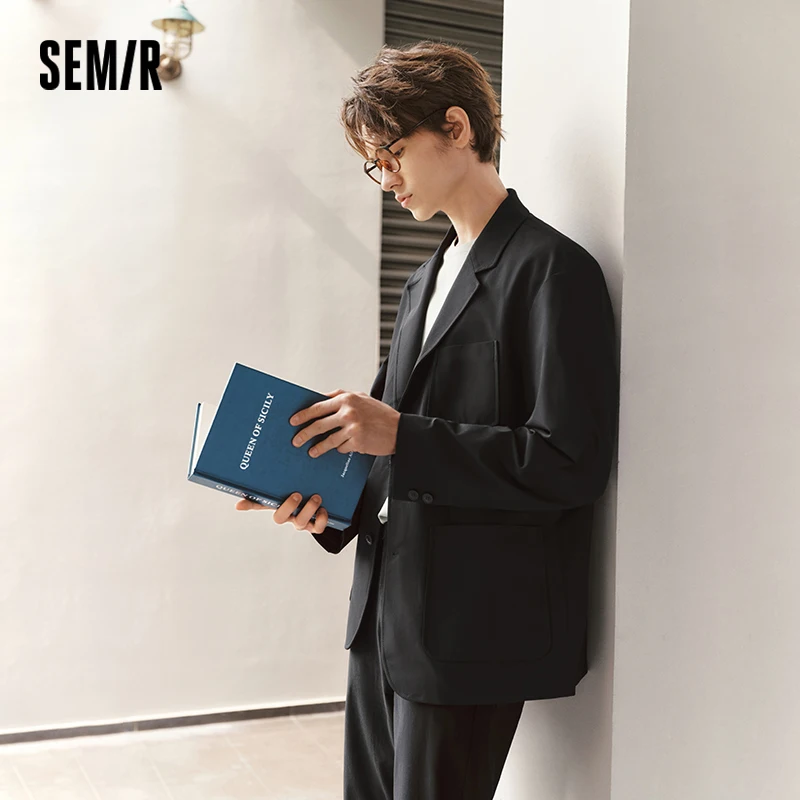 Semir Casual Suit Men Black Suit for Commuting Basic Versatile 2025 New Spring Outerwear Loose