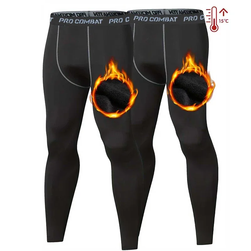 2-piece men's thermal sports leggings, outdoor compression leggings, quick-drying sports pants for hiking and cycling training