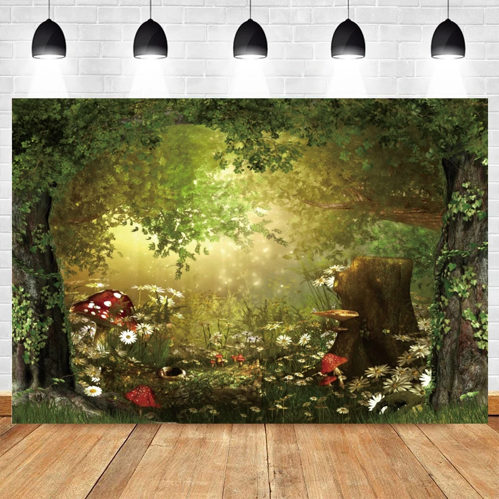 Tropical Jungle Backdrop Rain Forest Palms Tree Green Mushroom Castle Photography Scenery Birthday Background For Photo Studio