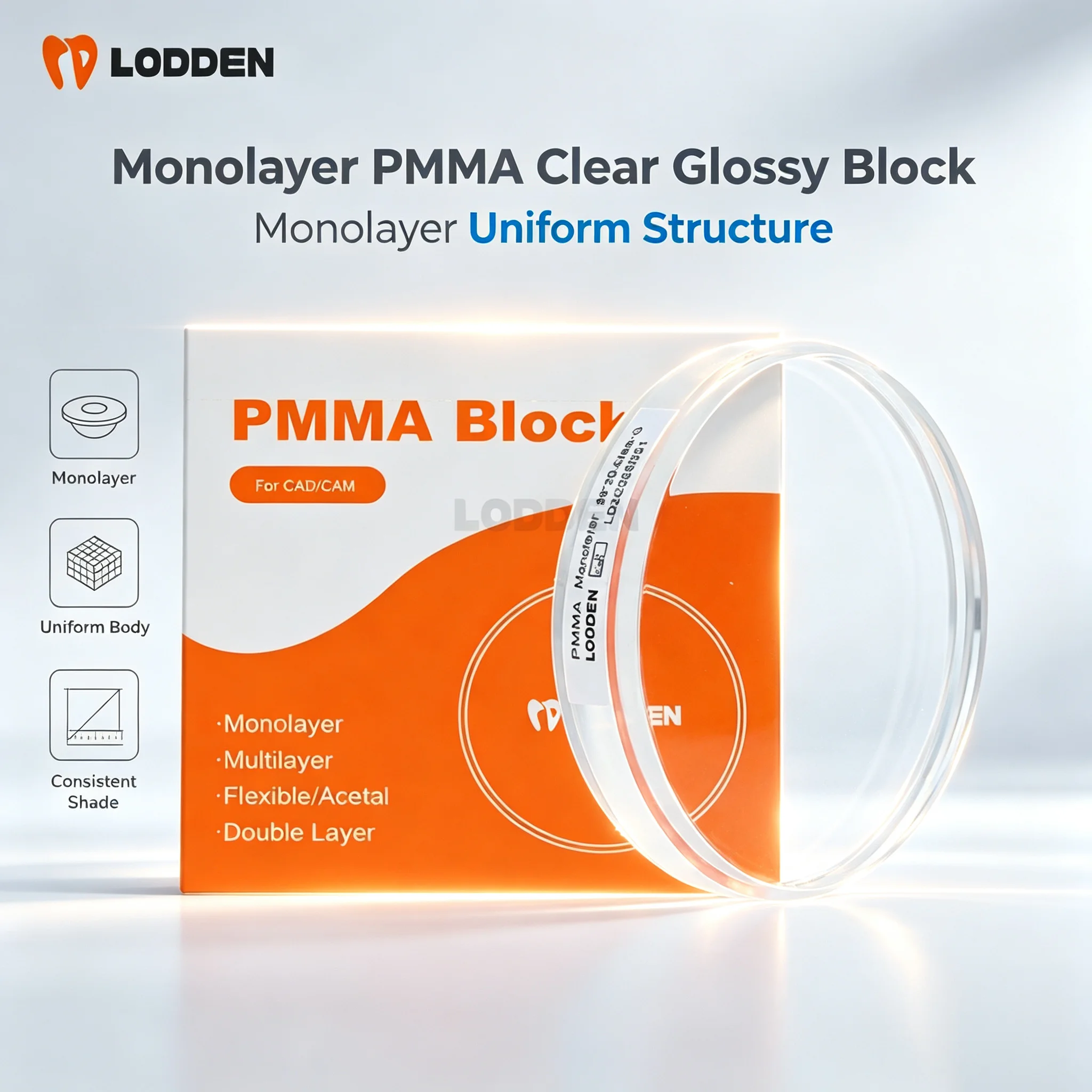 Dental Monolayer PMMA Blocks 98*10-25MM Milling Discs for Dental Lab CAD CAM Material Clear Glossy Resin Disc Open System