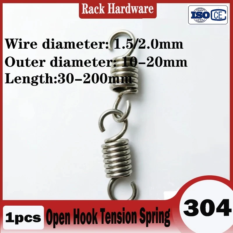 1pcs 304 Stainless Steel Open End Extension Spring, 1.5mm/2.0mm Wire Diameter, Used to Repair Mechanical Parts