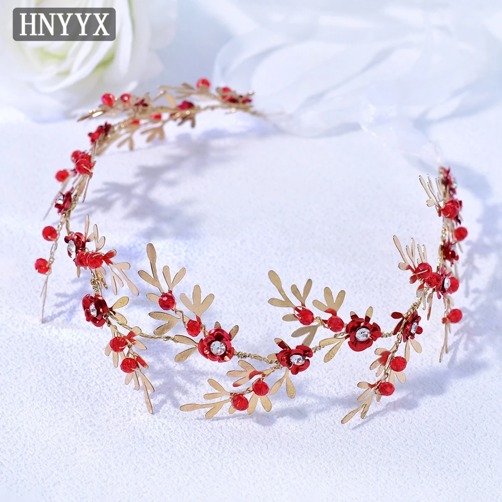 

HNYYX Chinese Wedding Headband Exquisite Little Rose Flowers Hair Hoop Elegant Headwear Leaves Jewelry Hair Accessories A382