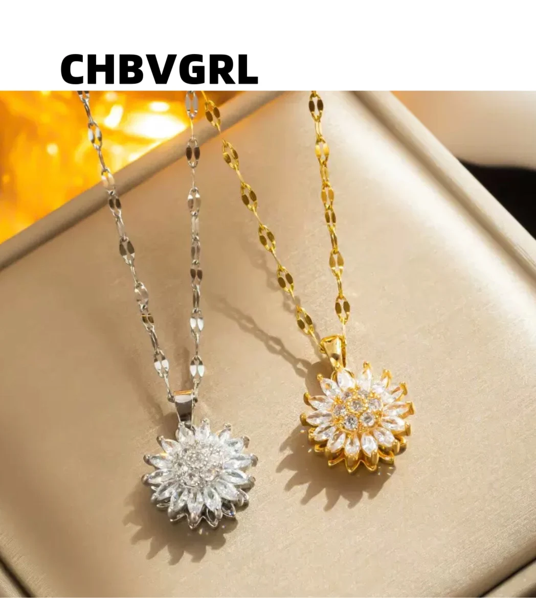 

Popular rotating sunflower necklace, luxurious small daisy collar chain, women's bestseller, titanium steel jewelry
