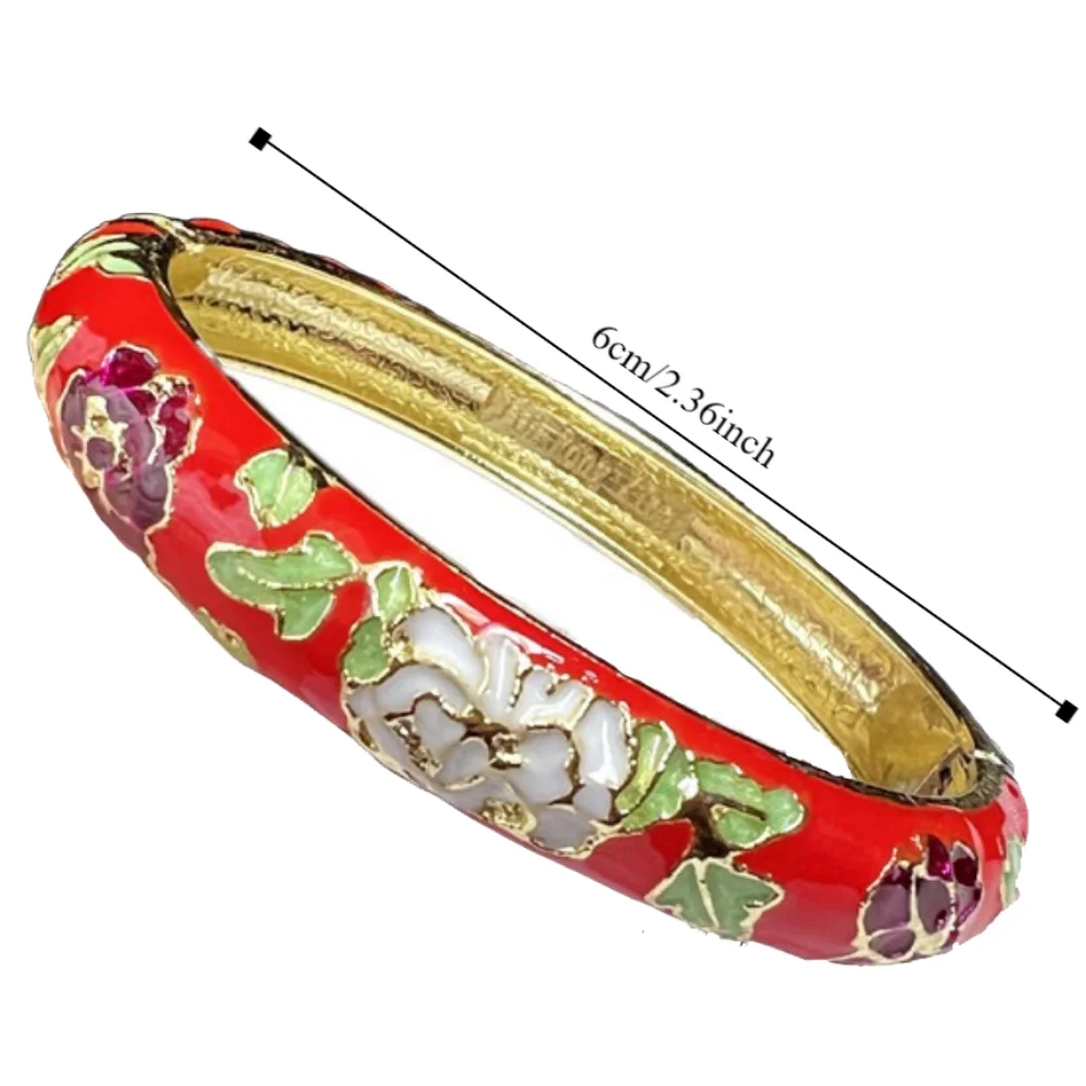 Enamel Chinese Cloisonne Bracelet Double Bangle Chinese Peony Filigree Flower Bangle Traditional Ethnic Women's Hand Bracelet image 6