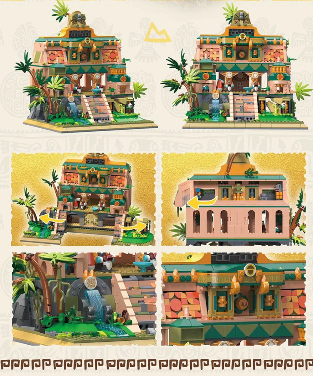 MOC-Juego de bloques de construcción del templo perdido del desierto griego antiguo, arquitectura de aventura maya, juguetes DIY para niños, regalo de cumpleaños y vacaciones