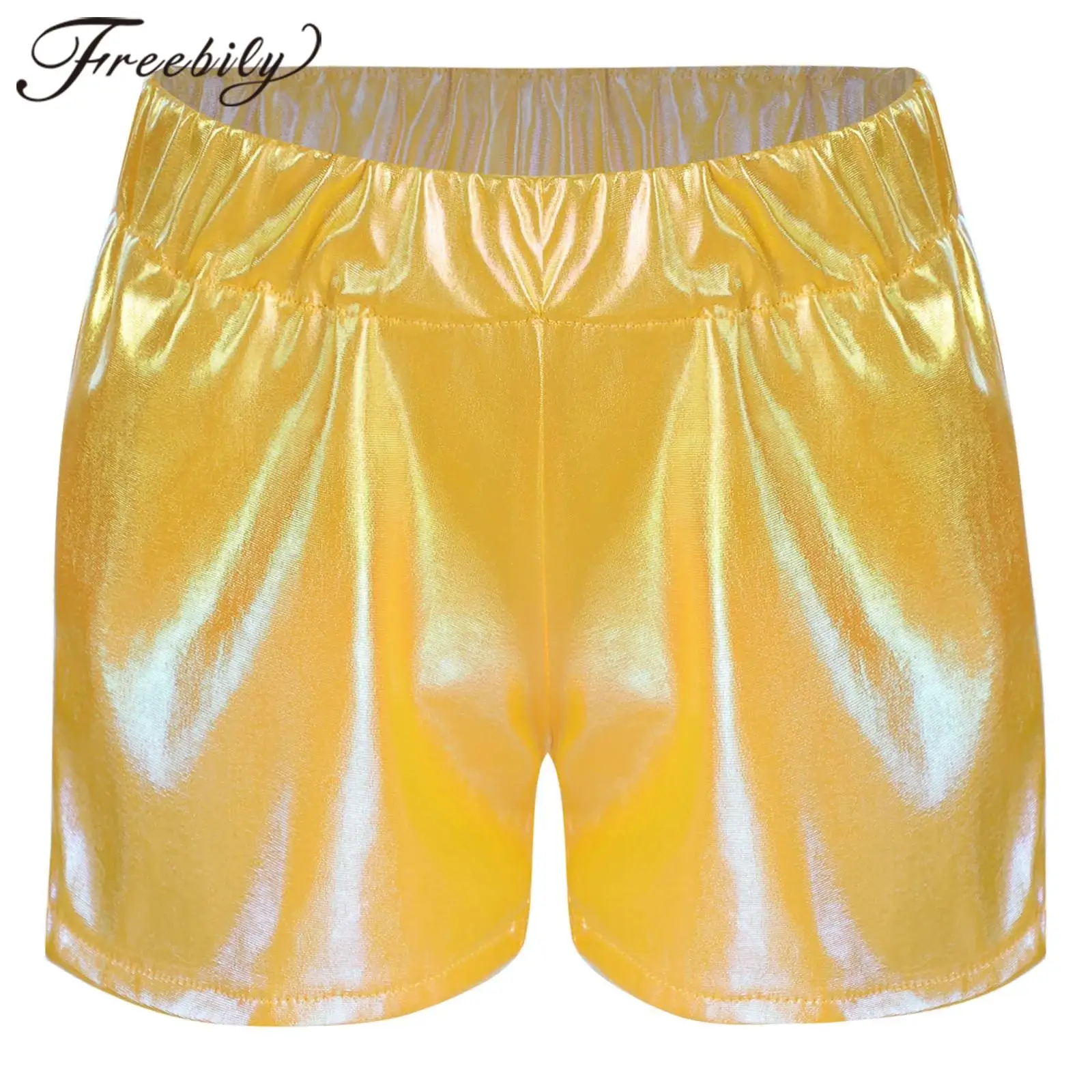 

Fashion Children's Short Pants Hiphop Jazz Dance Costume Streetwear Kids Girls Metallic Shorts Elastic Waistband Sparkly Shorts