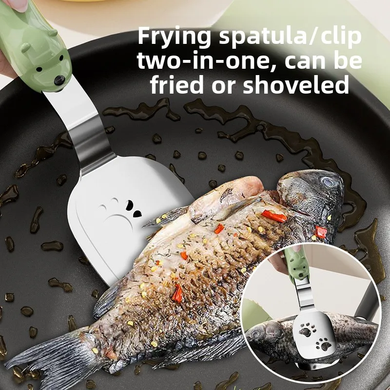 New Little Bear Fish Frying Clips Stainless Steel Kitchenware Can Clip Shovel Dual Purpose Kitchen Multi Functional Spatula Clip