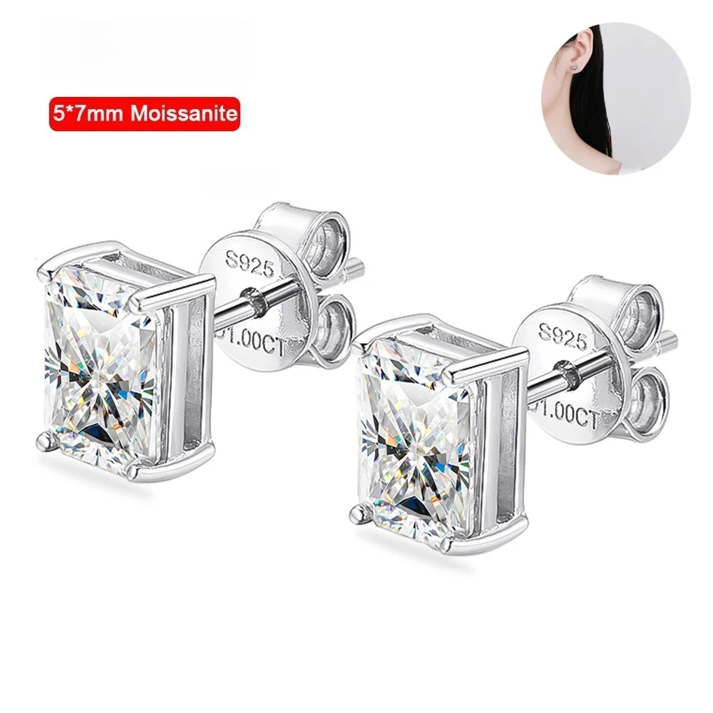 

0.5ct 1ct 2ct Radiant Emerald Cut D Moissanite Earrings Women Gift S925 Sterling Silver Stud Earrings Jewelry Wholesale