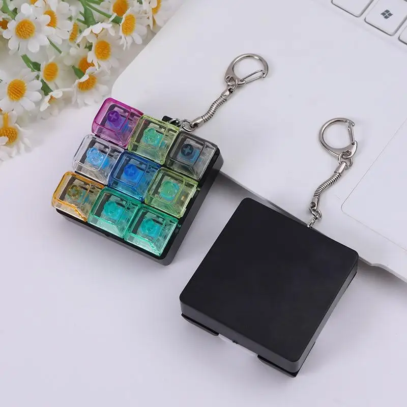 9-Key Button Keypad Fidget Keychain; DIY Decompression Adult Toy for Leisure Time
