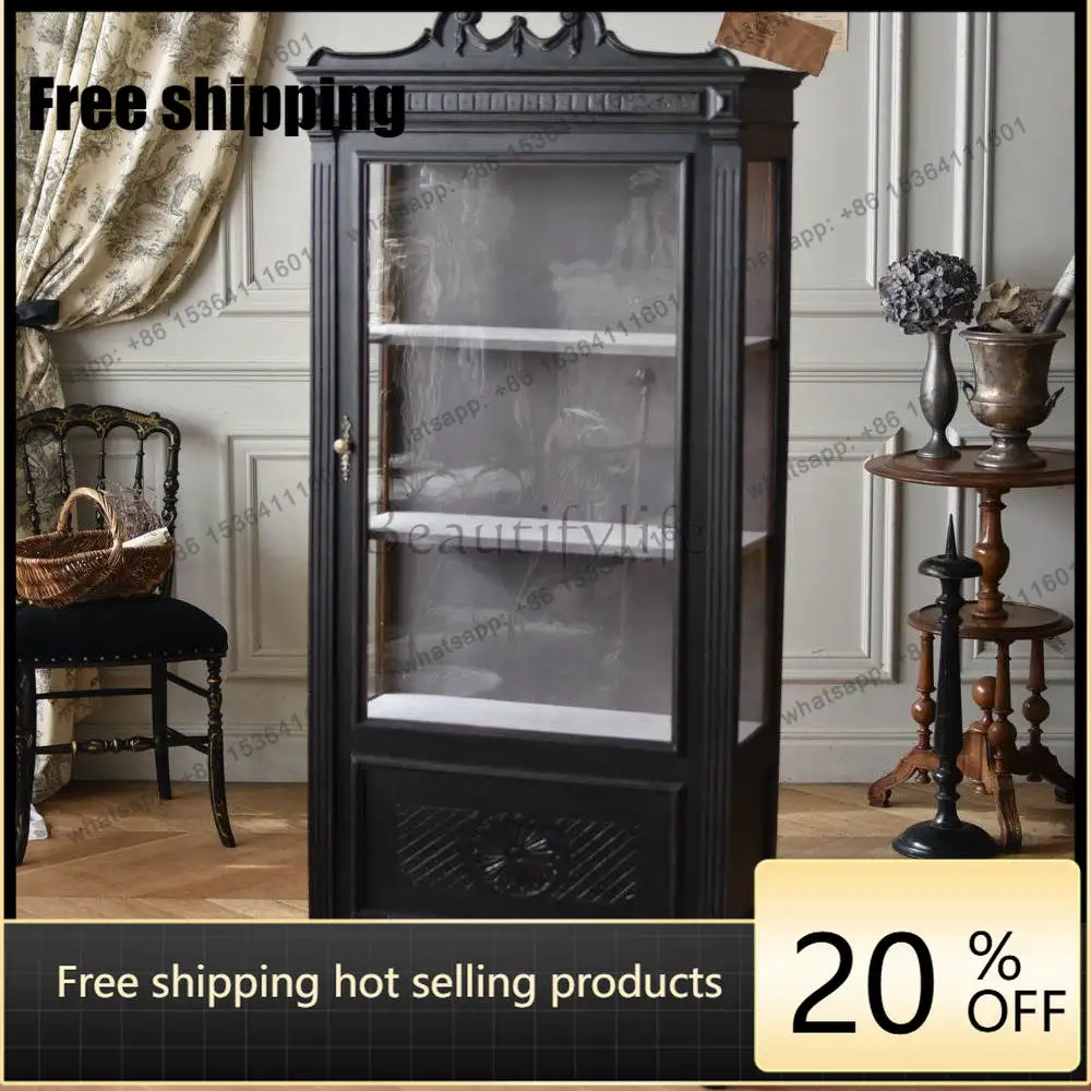 hot  American solid wood retro dining side cabinet small apartment bedroom storage haute couture storage cabinetFactory Direct