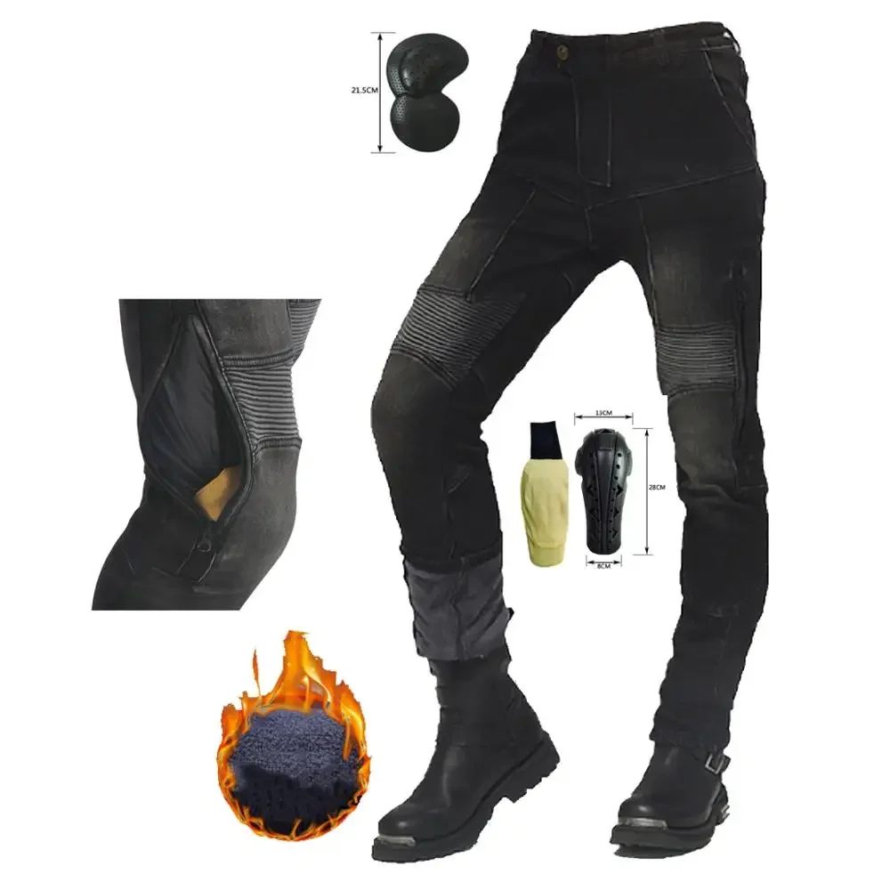 

Aramid Reinforced CE Armor Biker Jeans Motorcycle Riding Pants Plus Velvet Waterproof Motocross Racing Trousers CE Knee Hip Pads