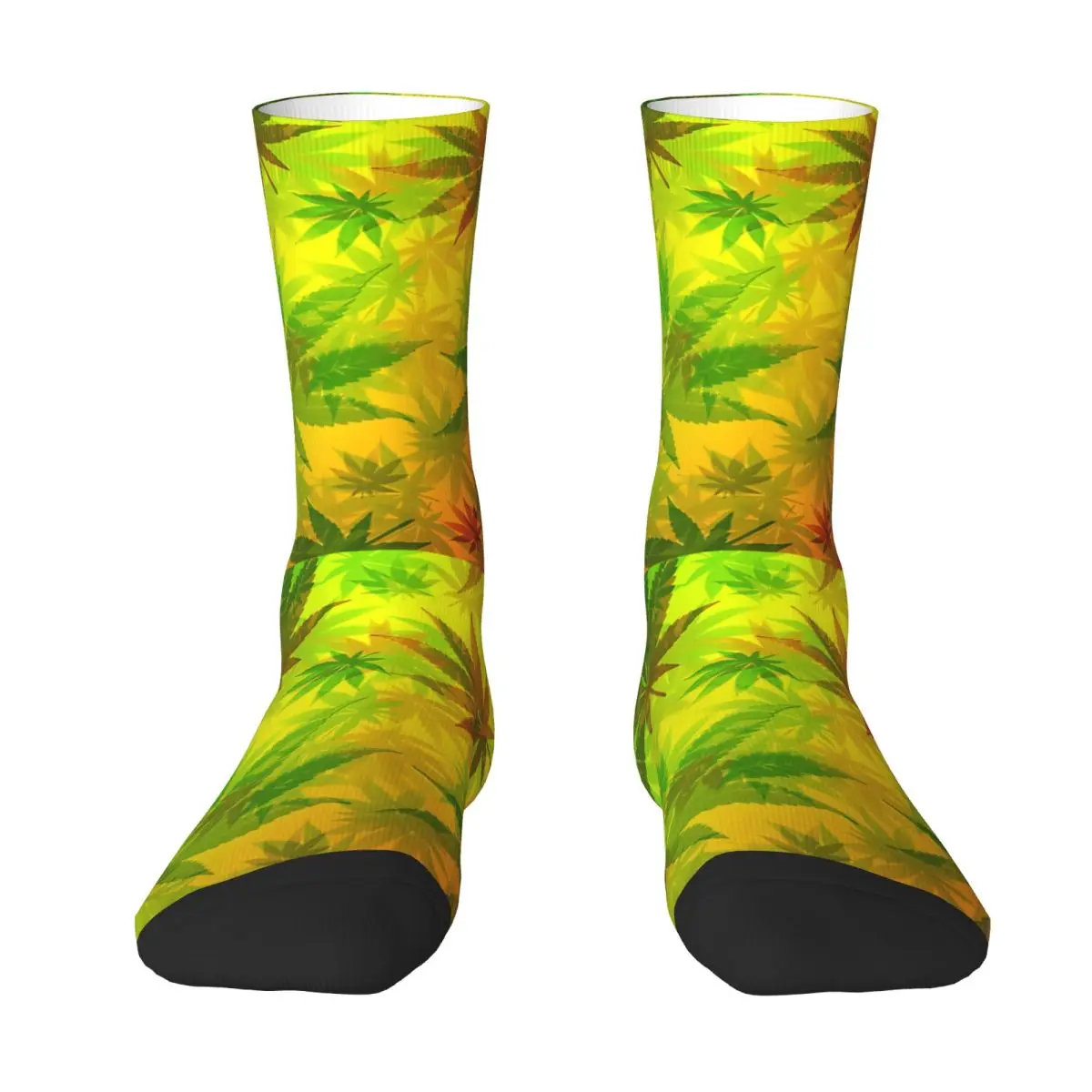 Retro Rasta Colors Leaves Nature Pattern Men's Socks Unisex Novelty Pattern Printed Crazy Crew Sock Gift