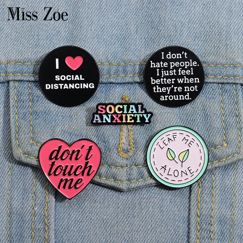 Anti-social Introverts Enamel Pins Custom Social Anxiety Brooches Lapel Badges Cartoon Fun Quotes Jewelry Gift for Kids Friends