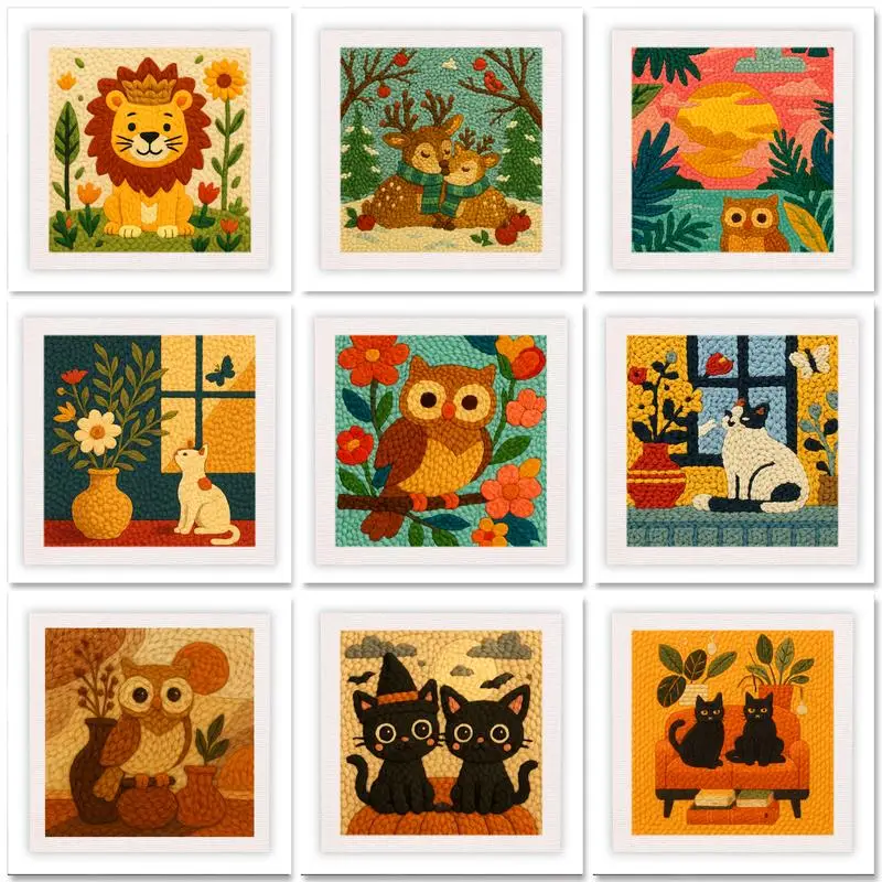 

DIY Punch Needle Kits For Beginner Craft Embroidery Set Rug for Starter Kits with Handicrafts Owl Pattern DIY gift for Room