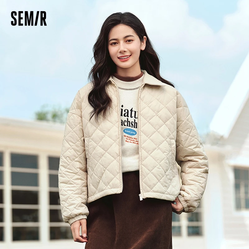 Semir giacca in cotone donna risvolto in velluto a coste Diamond Check Retro 2024 inverno nuova giacca in cotone leggero sciolto a tre prove