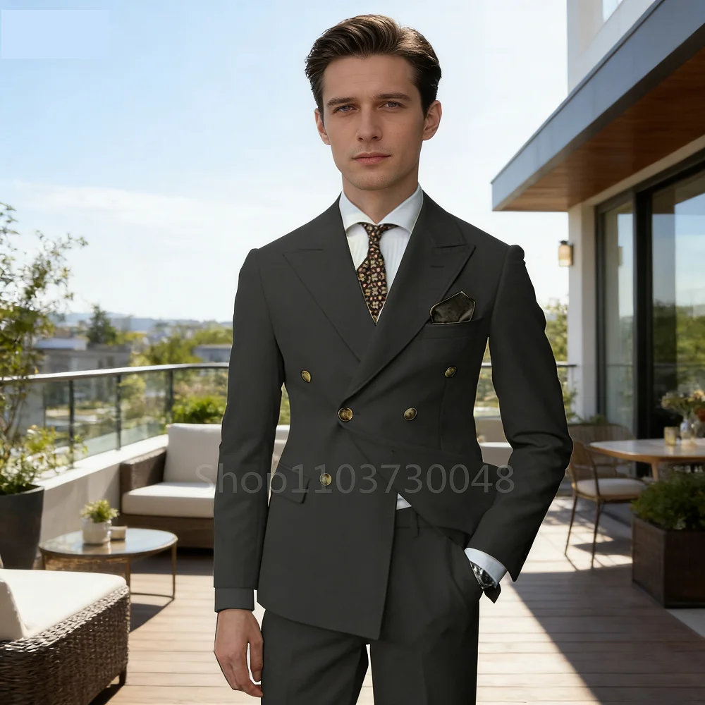 

Мужской костюм-двойка Slim Fit с пикообразными лацканами: модный пиджак и брюки для свадьбы, деловых встреч, вечеринок, торжественных мероприятий, смокинг, костюм для жениха