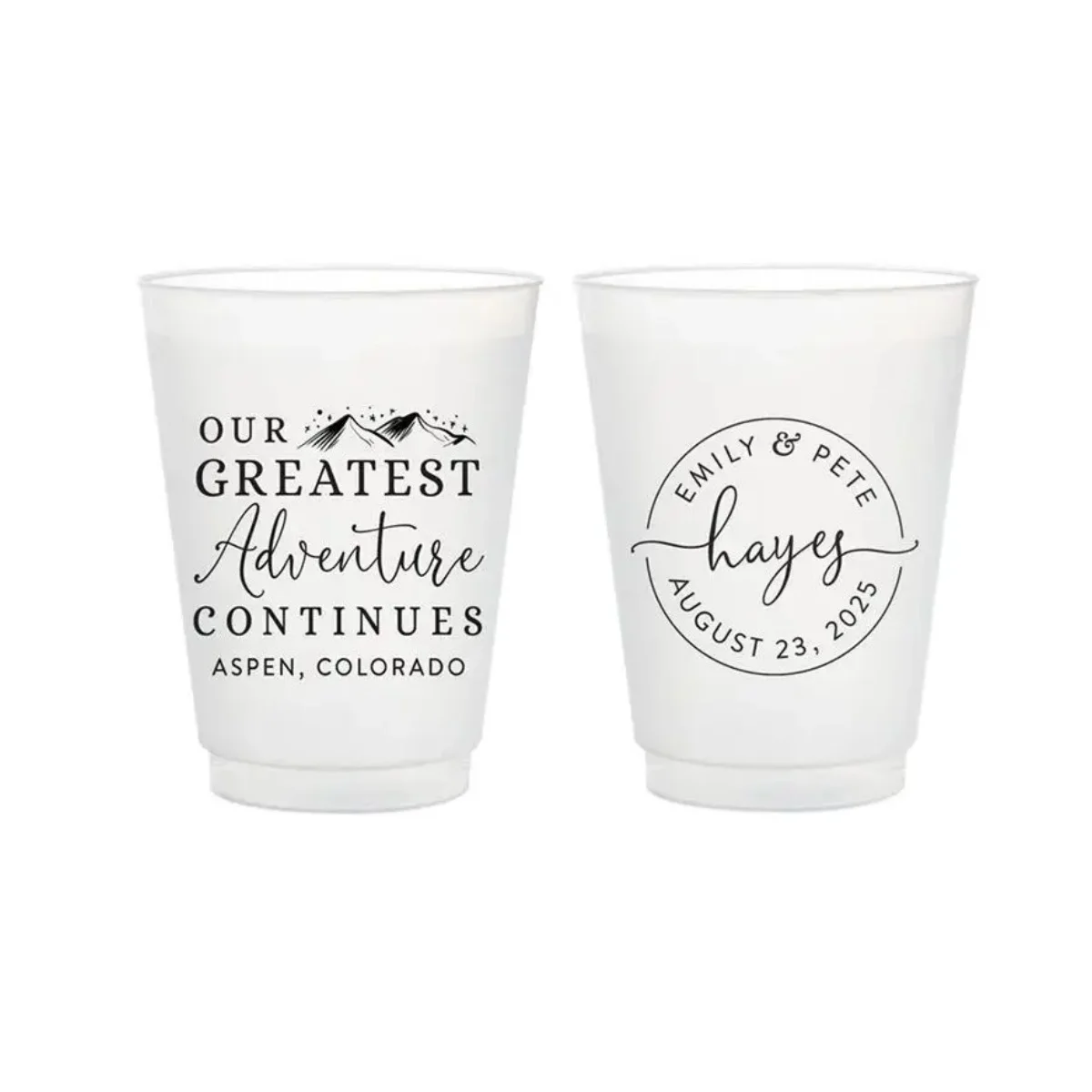 

Our Greatest Adventure Continues - 12oz or 16oz Frosted Unbreakable Plastic Cup #163 - Custom - Bridal Wedding Favor, Wedding Cu