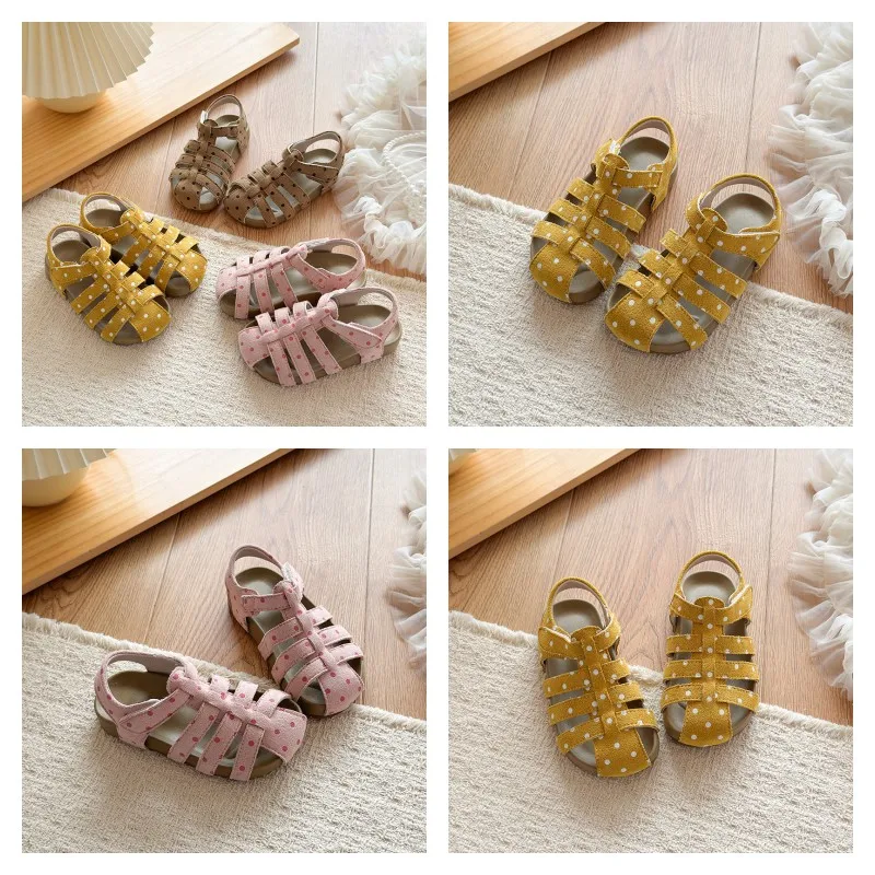

Girls Polka Dot Roman Sandals Summer Kids Closed Toe Shoes Soft Non-slip Toddler Beach Sandals Children Casual Walking Shoes
