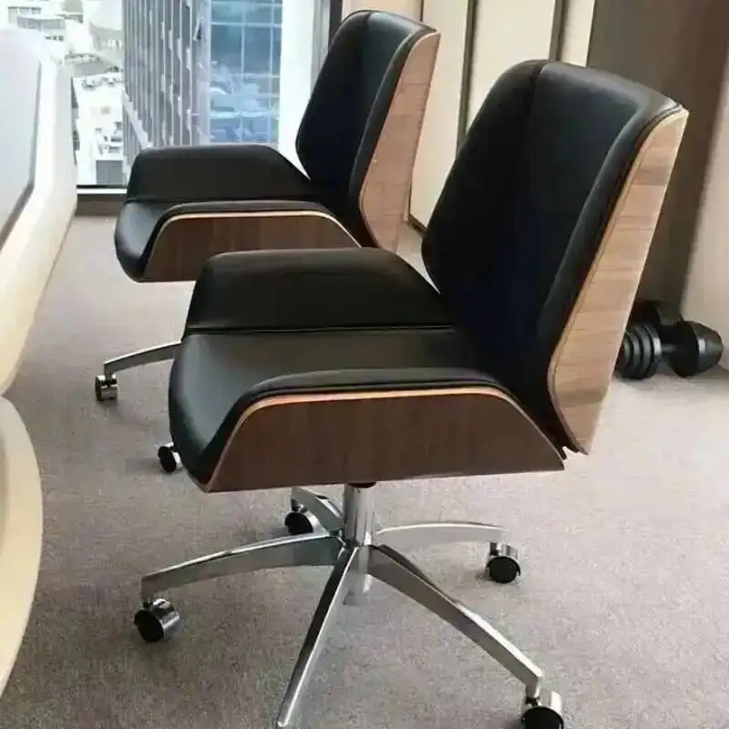 Office Chair Mid-Back PU Bentwood Computer Swivel Leather Office Furniture For Home,Conference Mid Century Adjustable Armchair