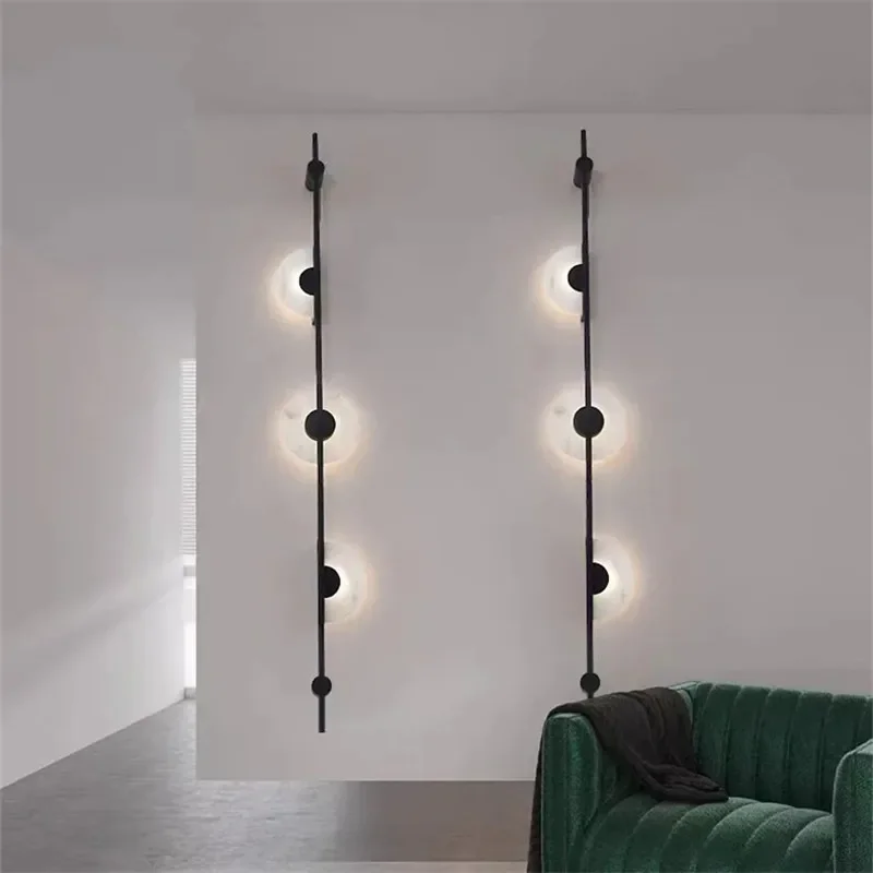 

Modern Led Wall Lamp Gold Black Led Acrylic Marble Lights Living Room Restaurant Aisle Stairs Sconce Long Size Indoor Wall Light
