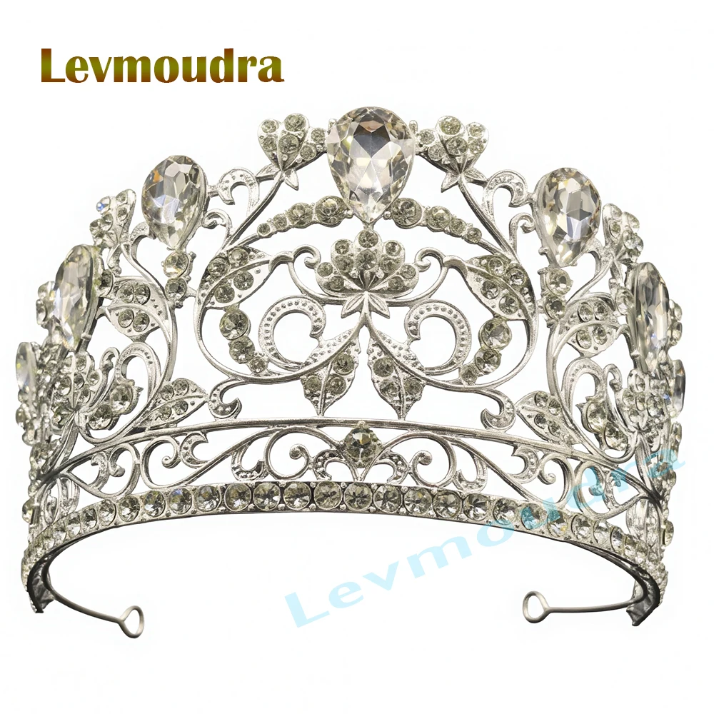 

Levmoudra Silver Rhinestone Crystal Queen Big Crown Bridal Wedding Tiara Women Beauty Pageant Bride Hair Accessories Jewelry