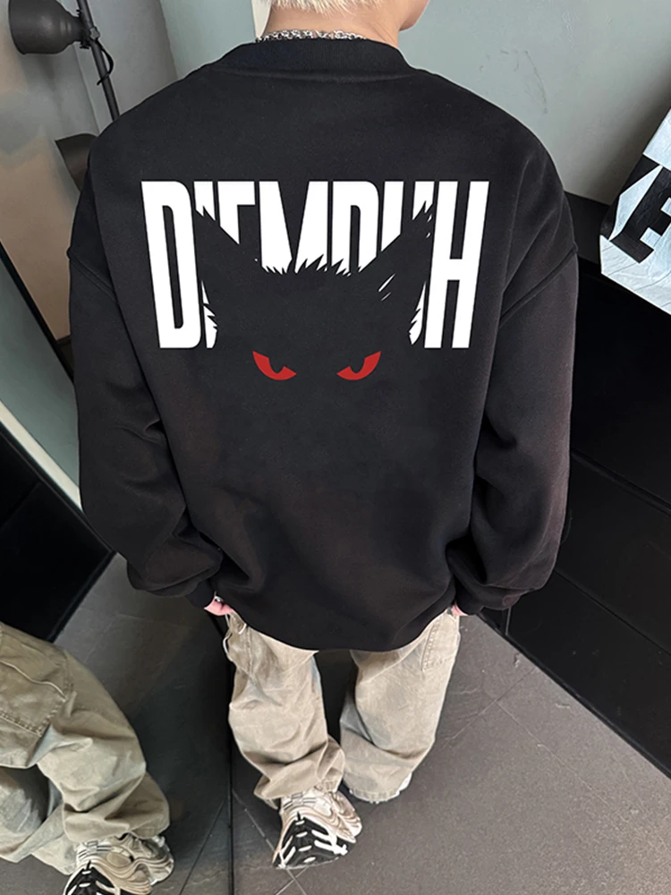 

Black Heavyweight round Neck Sweatshirt for Men Autumn American High Street Trendy Brand Cool Teenage Long Sleeve T-Shirt