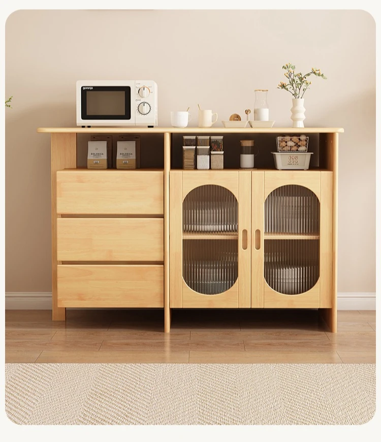 Solid Wood Edge Cabinet Integrated Wall High Locker Tea Storage Living Room Open Wine Bar Table Combo Modern Space Saving