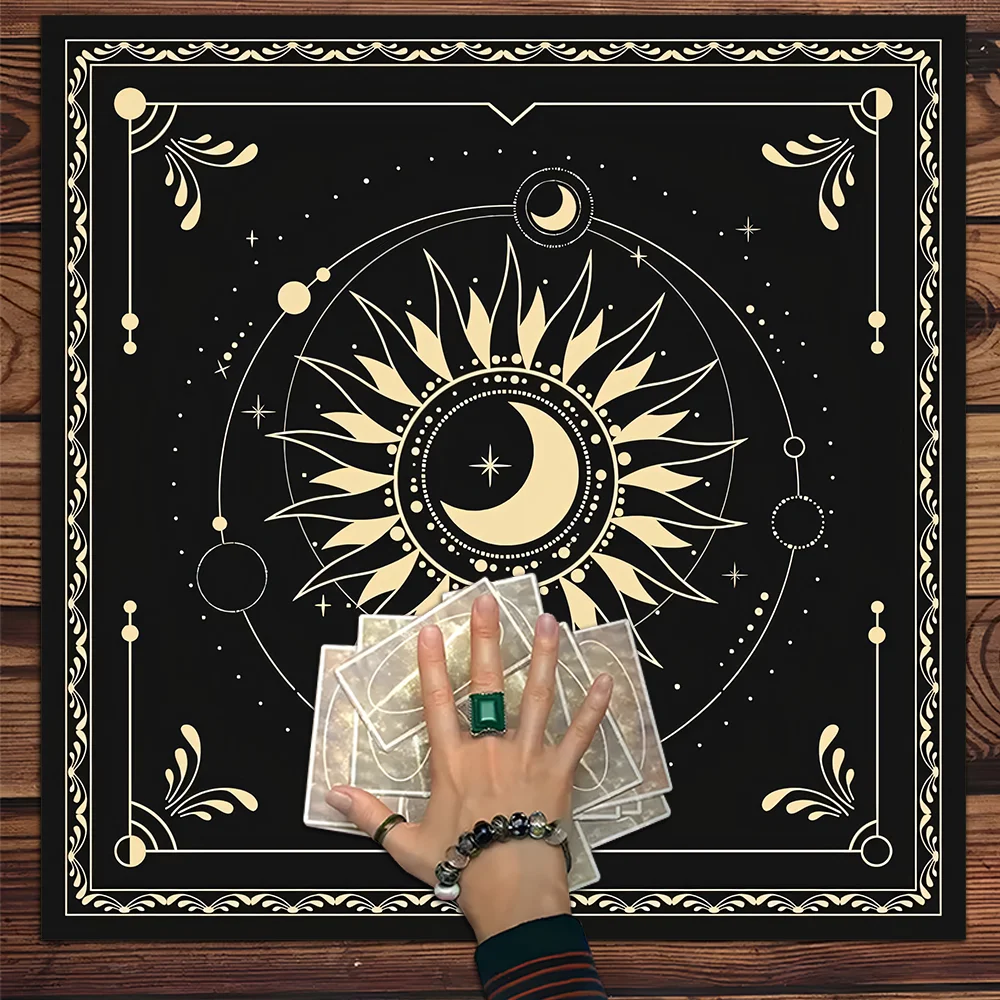 

Boho Style Moon Tarot Card Tablecloth Witchcraft Astrology Polyester Tarot Mat Witch Altar Cloth Divination Cloth Card Pad