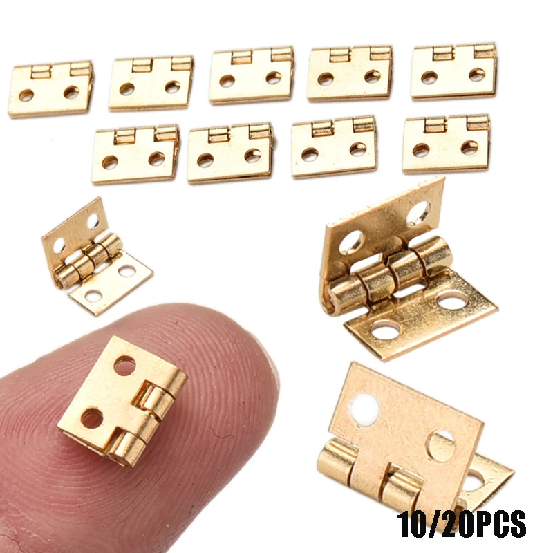 10/20pcs Brass Plated Mini Hinge Small Decorative Jewelry Wooden Box Cabinet Door Hinges With Nails Dollhouse Furniture Acc