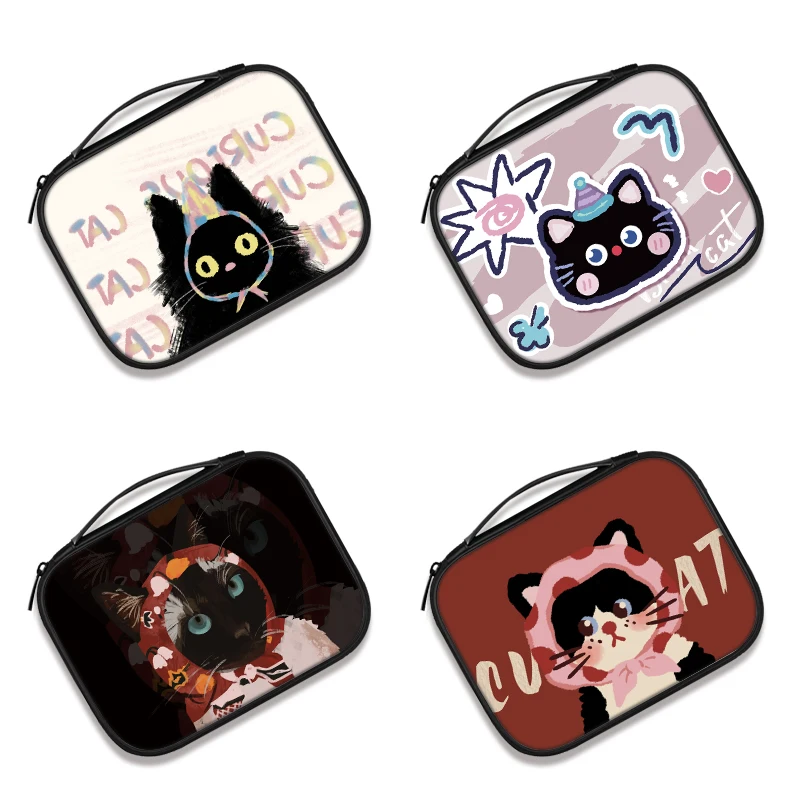 PU Laptop Sleeve Large capacity Handle Bag Portable Case 9 10 11 12inch iPad Bag Shockproof Case DIY Cartoon Cat Waterproof Bag