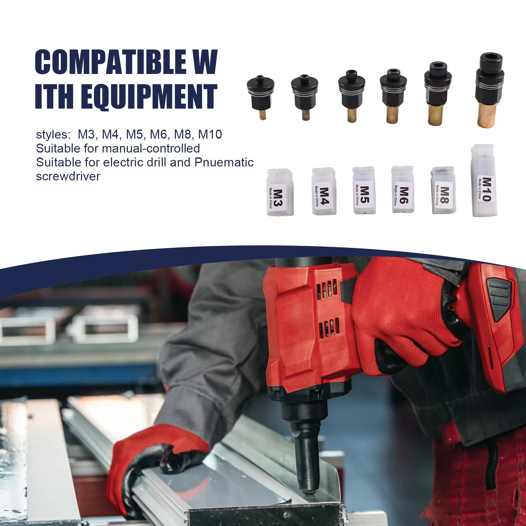 AT51-Manual Rivet Nut Pulling Tool Riveting Manual Threaded Rivet Nut Tool Drill Adapter Rivet Nut Tool Manual Cordless Riveter