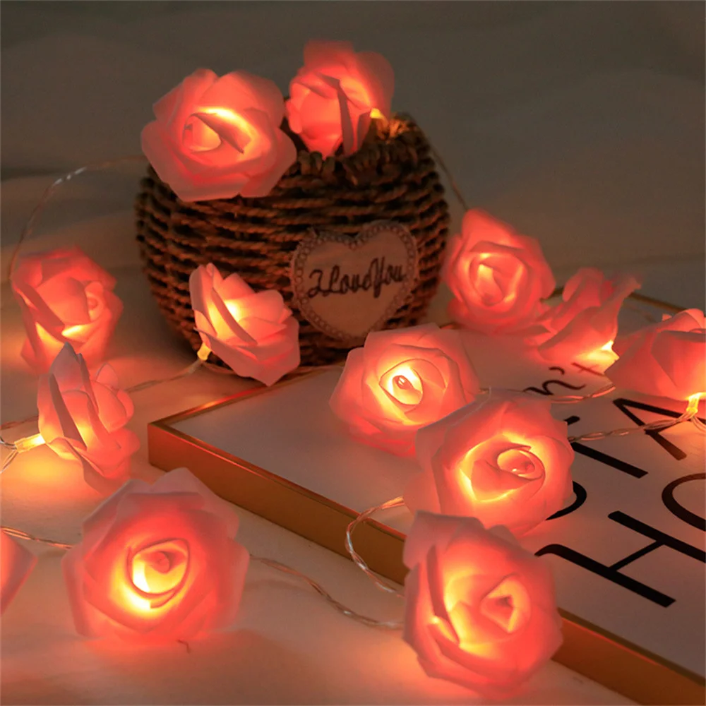 AA a batteria 10 LED Rose Flower String Lights Bouquet di fiori artificiali ghirlanda per la decorazione della festa nuziale di san valentino