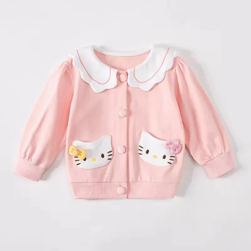 Hello Kitty Baby Girls Jacket Coats 2024 Spring Autumn Kids Turn-down Collar Long Sleeve Clothing fashion Kids Outerwear Costume