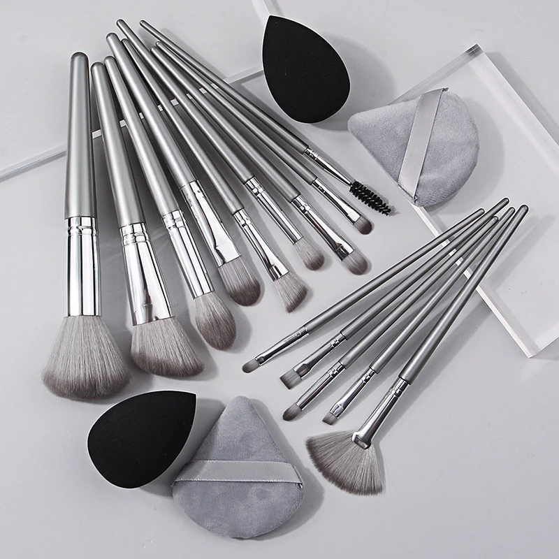 14pcs Makeup Brush Set Portable Soft Makeup Tool 2pcs Wet Wet Dual Use Makeup Egg&2pcs Triangle Sponge Makeup Powder Puff