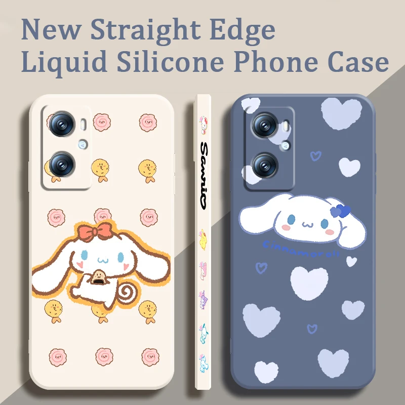 Cinnamoroll Cartoon Girl Liquid Left Rope For OPPO Find X6 X5 X3 A98 A96 A94 A93 A77 A76 A74 A72 A57 A53 A16 5G TPU Phone Case