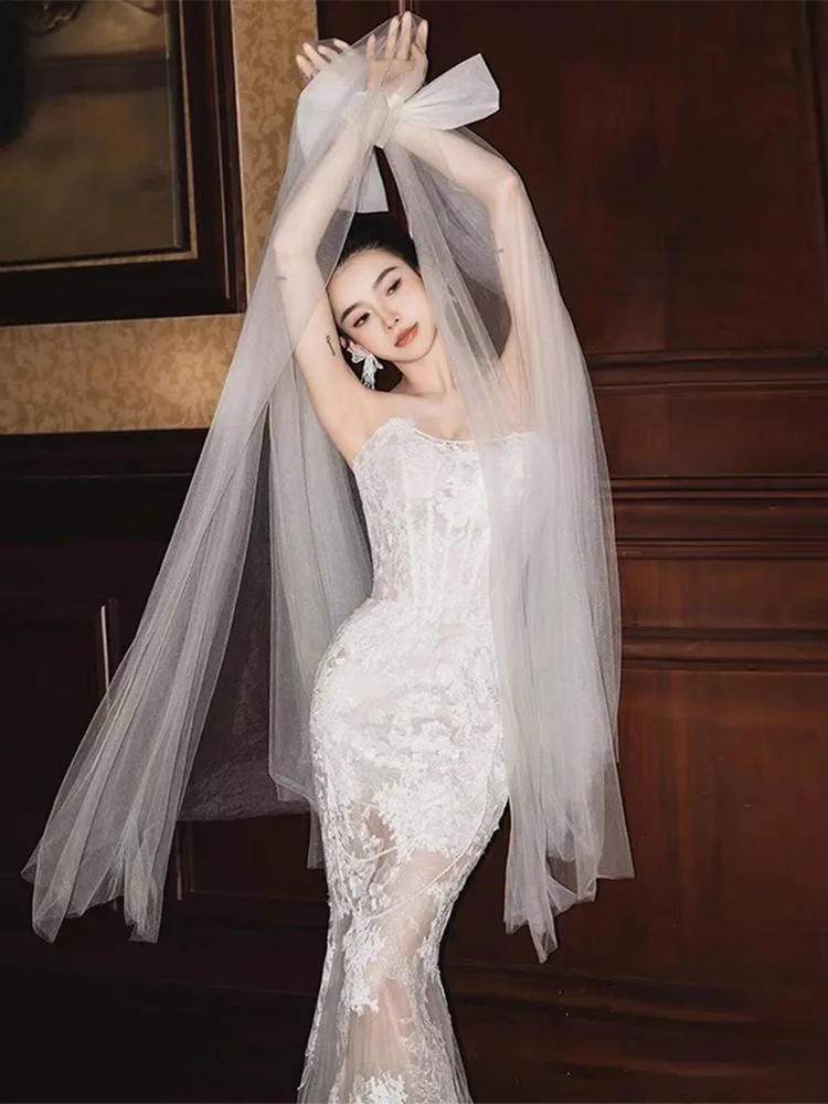 

Ele Lace Bridal Gown Sexy Strapl Wedding Dr Faionable Travel oot Outdoors Fairy T Princ Sle Fi Tail